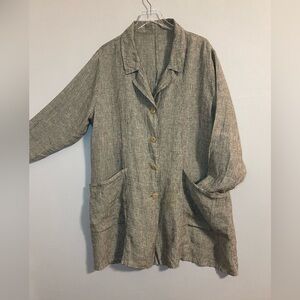 FLAX Long Linen Button Up Tunic Tan/Beige Jacket XL